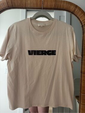 Sezane Beige Graphic Crewneck T‑Shirt